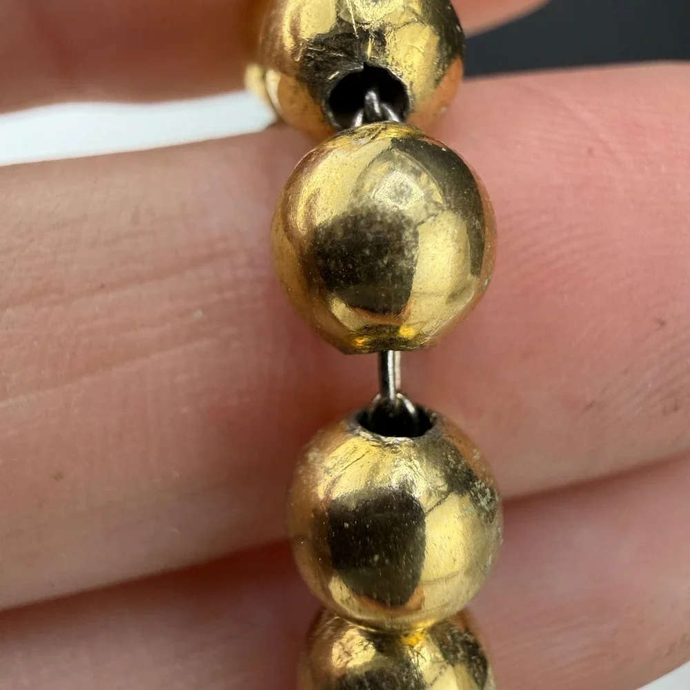 Vintage Ball Bead Necklace 6mm Gold Tone Polished Classic Strand 32